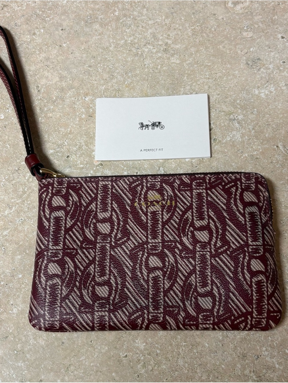 Coach Plum Signature Chain Print Zip Wristlet